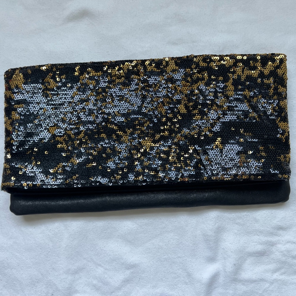 BCBGeneration Gold and Black Fold-over Clutch